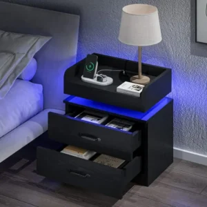 NUVAROX Modern LED Side Table with Storage Drawers