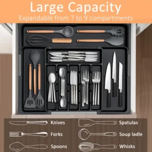 Expandable 9 Compartment Silverware Drawer Organizer
