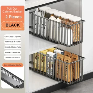 Pull-Out Cabinet Storage Basket, Space Saving
