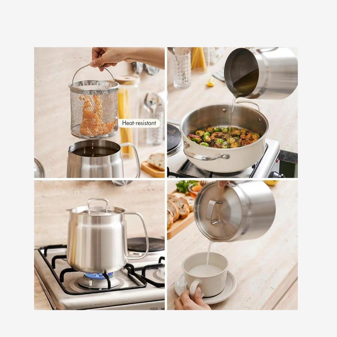 NUVAROX 304 Stainless Steel Deep Fryer Pot Set with Basket & Strainer - Image 2