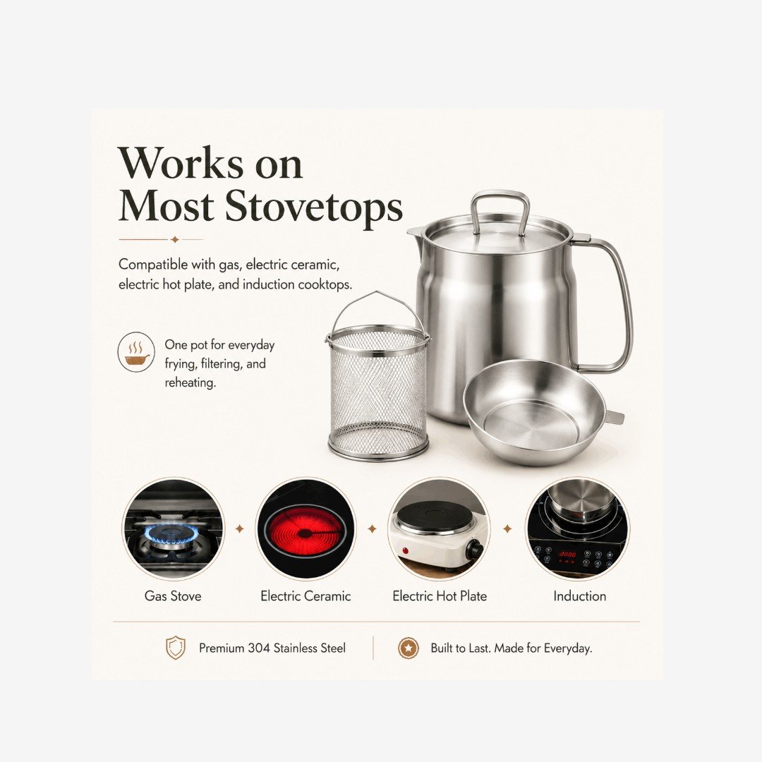 NUVAROX 304 Stainless Steel Deep Fryer Pot Set with Basket & Strainer - Image 4