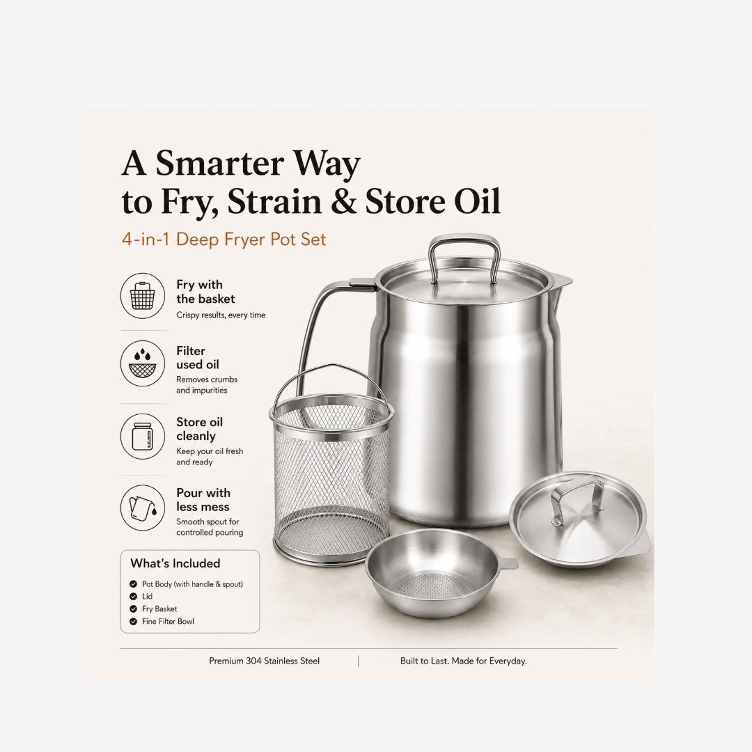 NUVAROX 304 Stainless Steel Deep Fryer Pot Set with Basket & Strainer - Image 6
