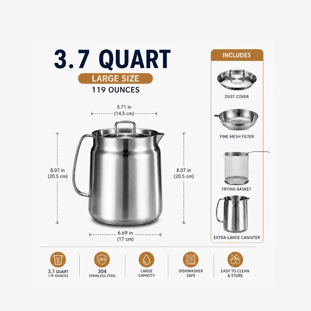 NUVAROX 304 Stainless Steel Deep Fryer Pot Set with Basket & Strainer - Image 9